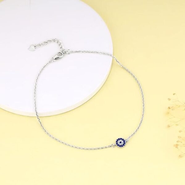 Minimal Evil Eye Silver Anklet for Women