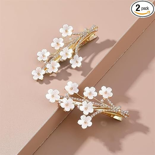 Rose Petals Floral Pearl Hair Clips Hairpin Strong Hold Hair Jaw Clips Nonslip Alligator Bb Clip Side Bangs Girls Claw Clips Accessories For Women