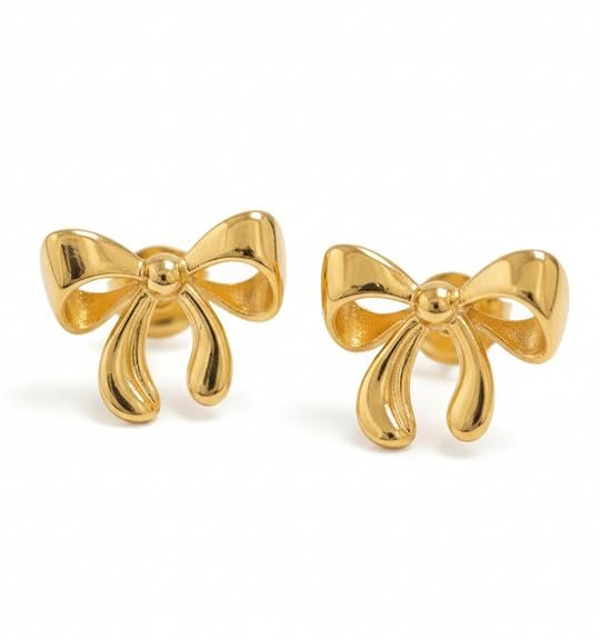 Gold Bow Stud Earrings for Women & Girls| Glossy Finish Lightweight Earrings
