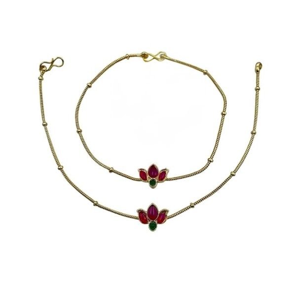 Traditional Gold-Plated Lotus Design Anklet