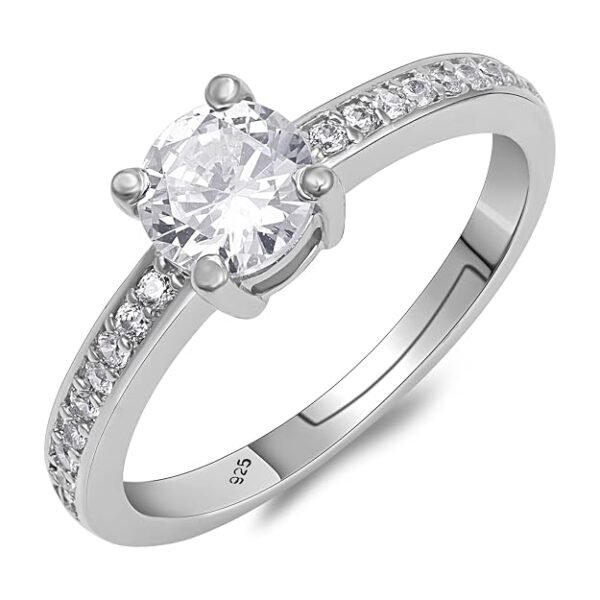 Elegant Solitaire Cubic Zirconia Adjustable Ring – Silver Finish