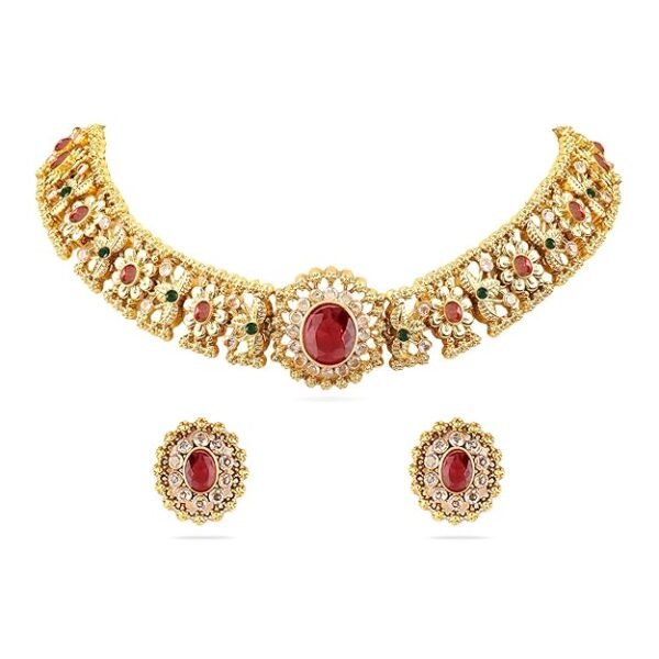 Rubans Choker Necklace Set Gold Plated Traditional Jewellery