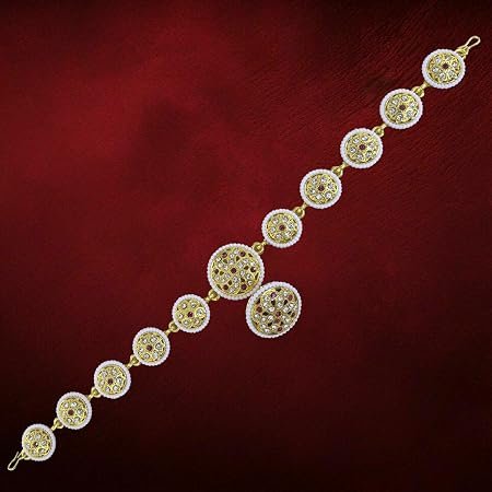 Kidzoo Rajasthani Style Traditional MATHA PATTI With Attached Borla/Hair Accessory/Mathapatti/Maang Tikka for Womens/Ladies/Girls For Marriage and Festival Free Size
